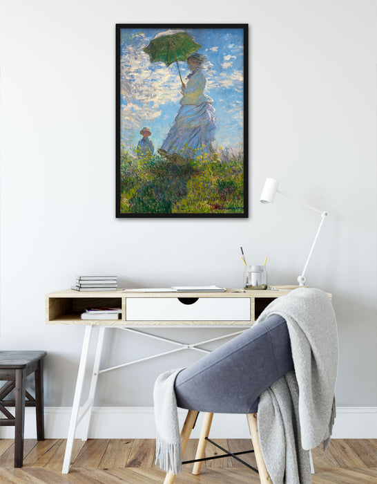 Claude Monet - Frau mit Sonnenschirm, Poster mit Bilderrahmen