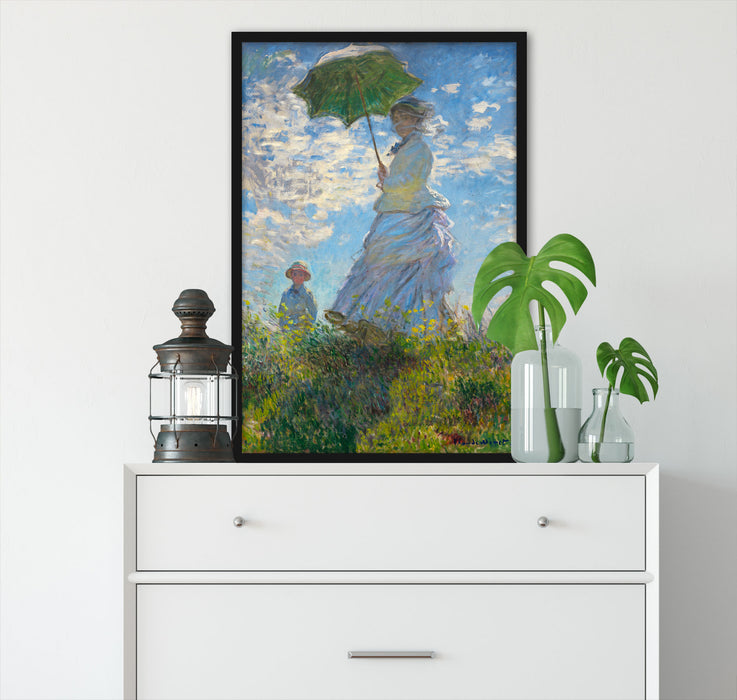 Claude Monet - Frau mit Sonnenschirm, Poster mit Bilderrahmen
