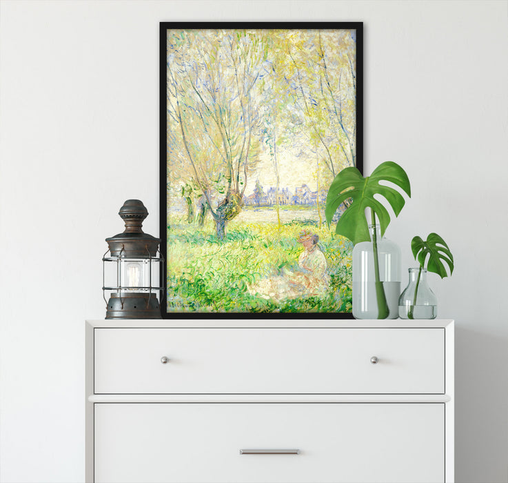Claude Monet - Frau unter den Weiden sitzend, Poster mit Bilderrahmen