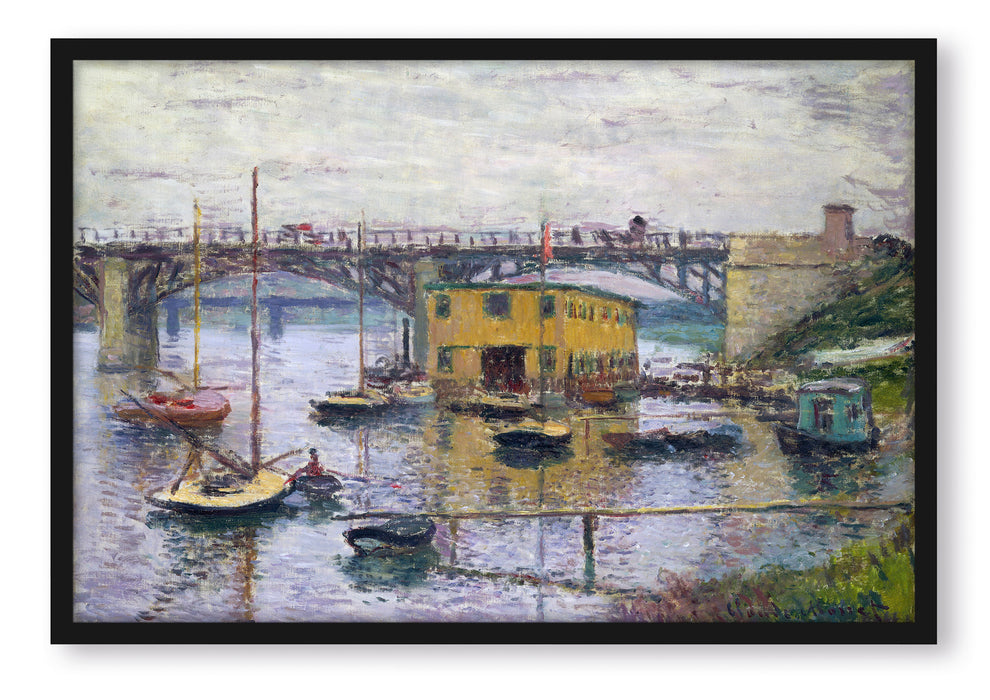 Pixxprint Claude Monet - Brücke bei Argenteuil an einem grauen, Poster mit Bilderrahmen