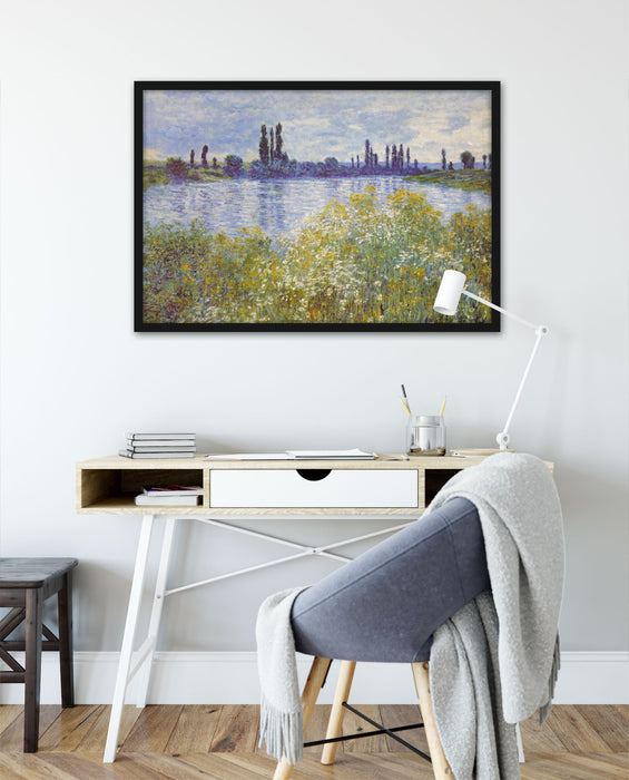 Claude Monet - Seine-Ufer Vétheuil, Poster mit Bilderrahmen