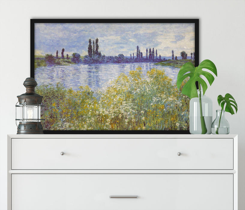 Claude Monet - Seine-Ufer Vétheuil, Poster mit Bilderrahmen