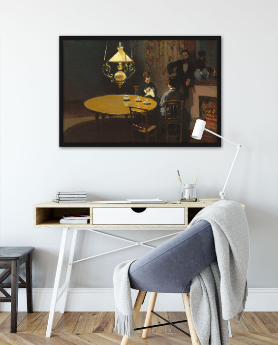 Claude Monet - Drinnen nach dem Abendessen, Poster mit Bilderrahmen