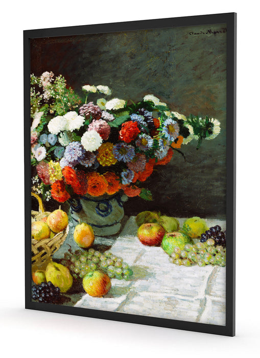 Claude Monet - Stillleben mit Blumen und Früchten, Poster mit Bilderrahmen