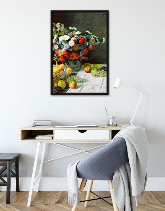 Claude Monet - Stillleben mit Blumen und Früchten, Poster mit Bilderrahmen