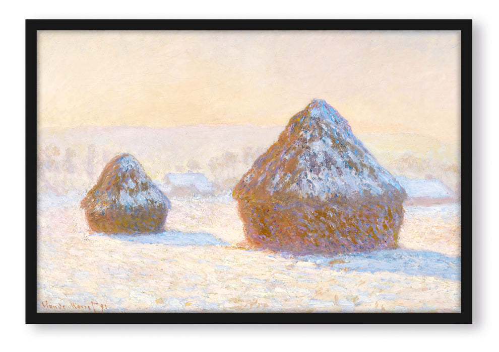 Claude Monet - Heuschober am Morgen Schneeeffekt, Poster mit Bilderrahmen