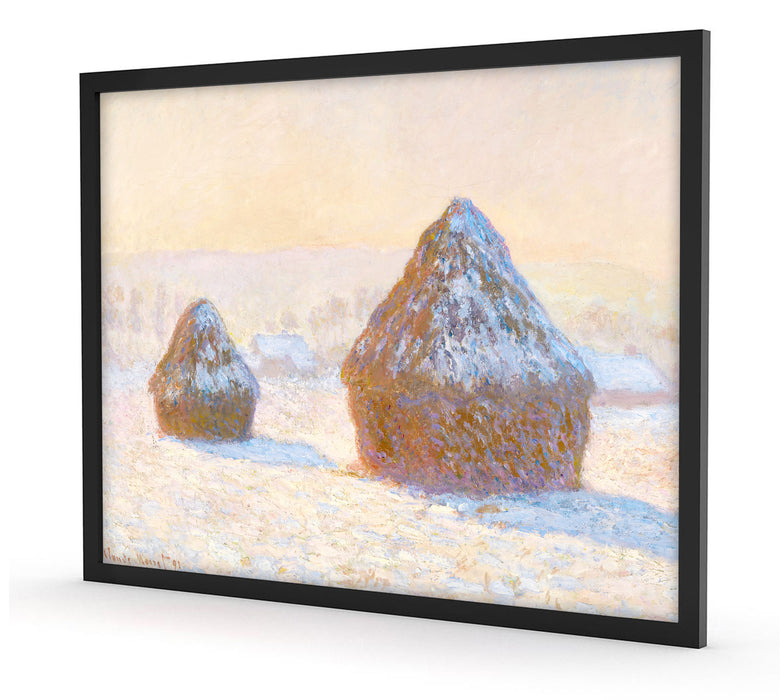Claude Monet - Heuschober am Morgen Schneeeffekt, Poster mit Bilderrahmen
