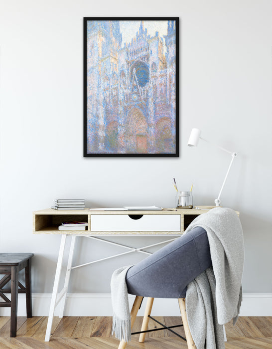 Claude Monet - Das Tor der Kathedrale von Rouen im Mo, Poster mit Bilderrahmen