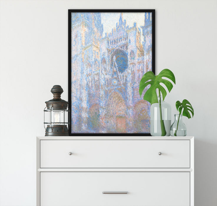 Claude Monet - Das Tor der Kathedrale von Rouen im Mo, Poster mit Bilderrahmen
