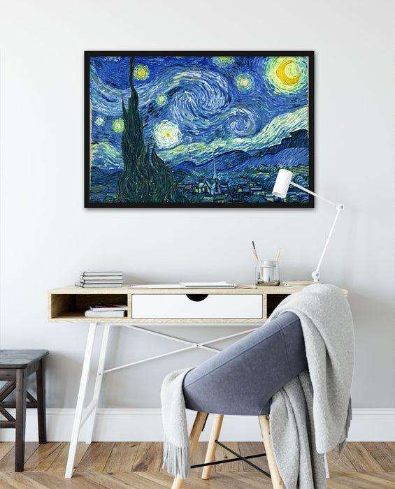 Vincent Van Gogh - Die Sternennacht, Poster mit Bilderrahmen