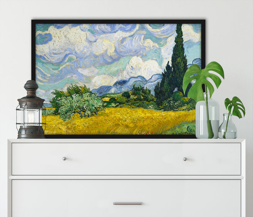 Vincent Van Gogh - Weizenfeld mit Zypressen, Poster mit Bilderrahmen