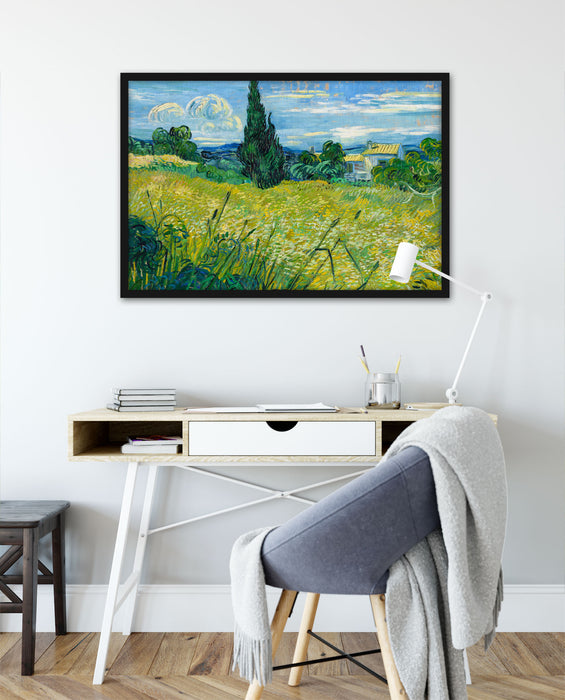 Vincent Van Gogh - Grünes Weizenfeld mit Zypressen, Poster mit Bilderrahmen