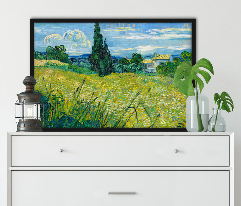 Vincent Van Gogh - Grünes Weizenfeld mit Zypressen, Poster mit Bilderrahmen