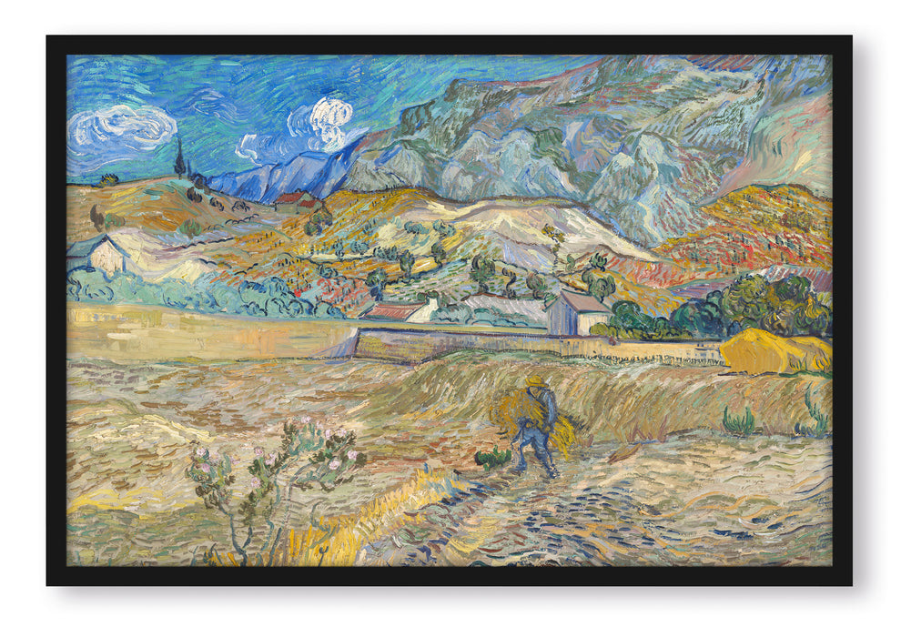 Pixxprint Vincent Van Gogh - Weizenfeld mit Bauer, Poster mit Bilderrahmen