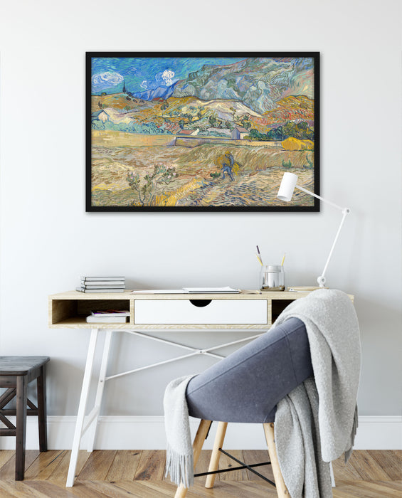 Vincent Van Gogh - Weizenfeld mit Bauer, Poster mit Bilderrahmen