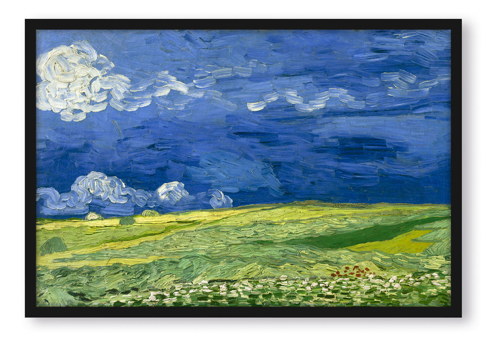 Pixxprint Vincent Van Gogh - Weizenfeld unter Gewitterwolken, Poster mit Bilderrahmen