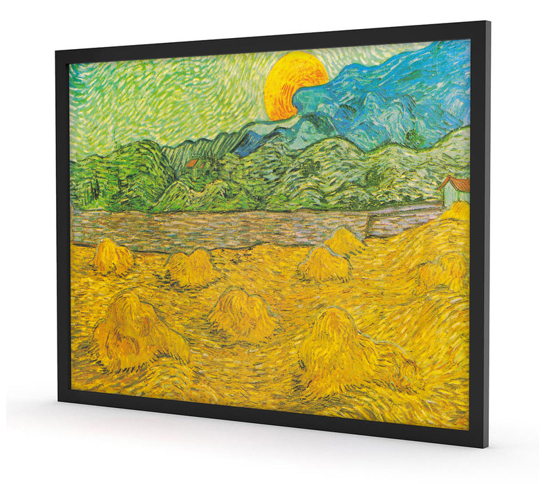 Vincent Van Gogh - Landschaft mit Weizenhaufen, Poster mit Bilderrahmen