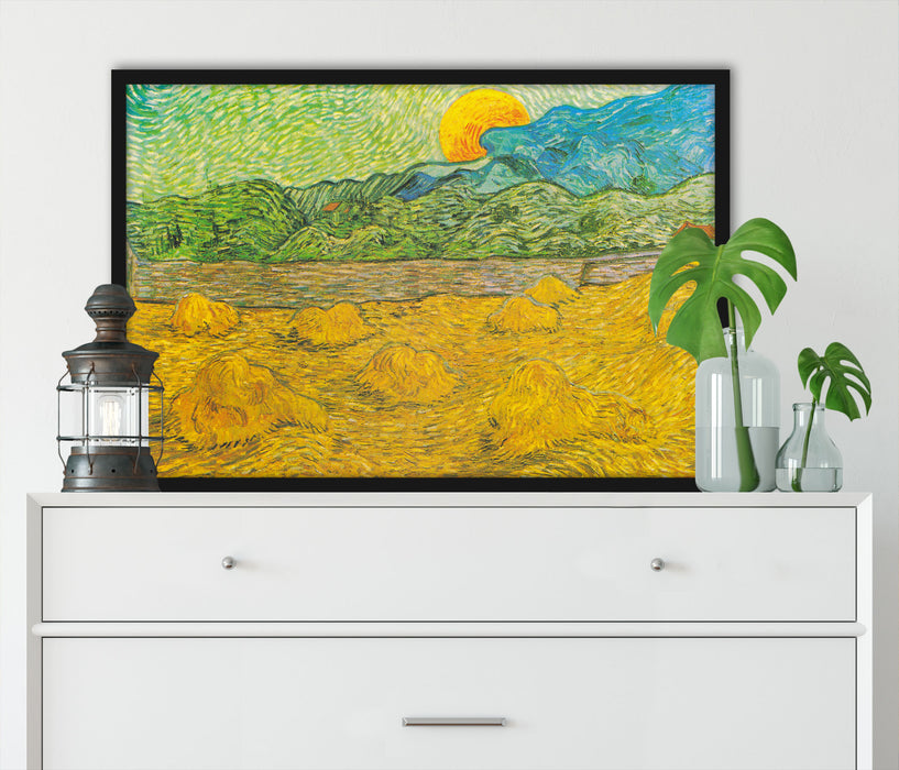 Vincent Van Gogh - Landschaft mit Weizenhaufen, Poster mit Bilderrahmen