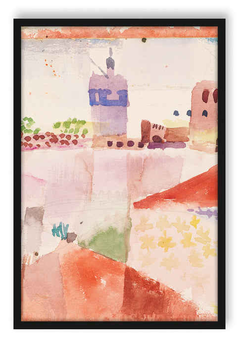 Pixxprint Paul Klee - Hammamet Tunesien und ihre Moschee, Poster mit Bilderrahmen