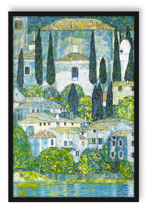 Gustav Klimt - Kirche in Cassone Landschaft mit Zypressen, Poster mit Bilderrahmen