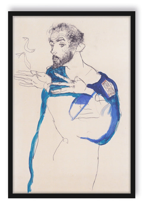 Pixxprint Gustav Klimt - in einem hellblauen Arbeit, Poster mit Bilderrahmen