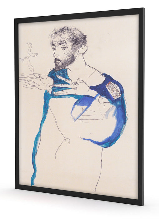Gustav Klimt - in einem hellblauen Arbeit, Poster mit Bilderrahmen