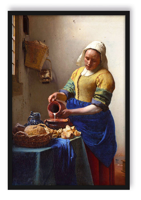 Pixxprint Johannes Vermeer - Das Milchmädchen, Poster mit Bilderrahmen