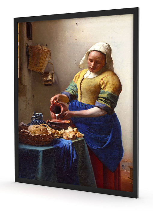 Johannes Vermeer - Das Milchmädchen, Poster mit Bilderrahmen