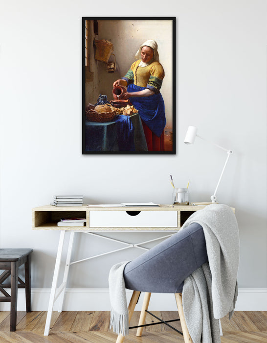 Johannes Vermeer - Das Milchmädchen, Poster mit Bilderrahmen