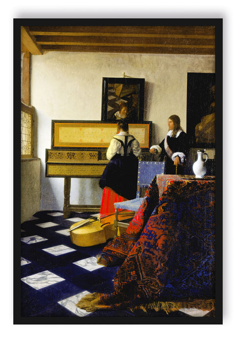 Johannes Vermeer - Die Musikstunde, Poster mit Bilderrahmen