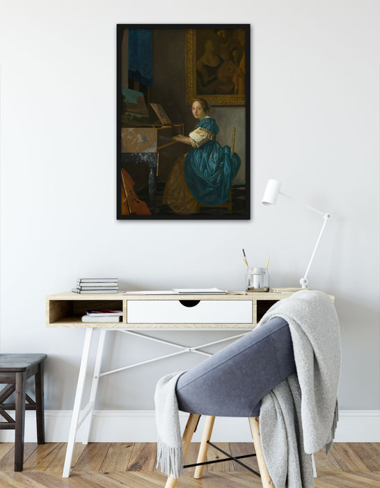 Johannes Vermeer - Sitzende Virginal Spielerin, Poster mit Bilderrahmen
