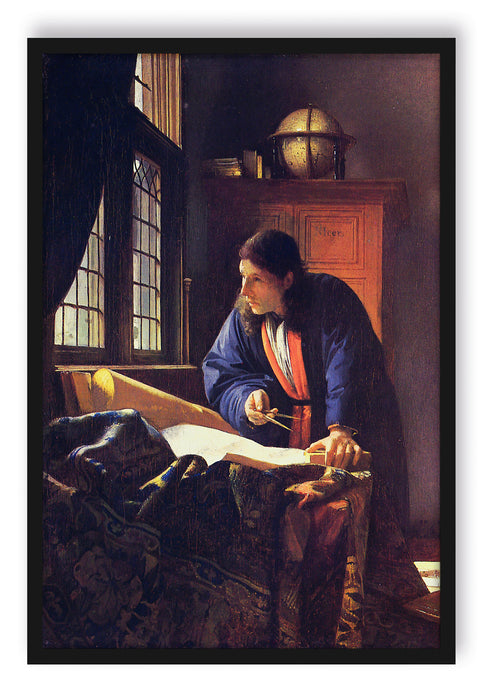Johannes Vermeer - Der Geograph, Poster mit Bilderrahmen