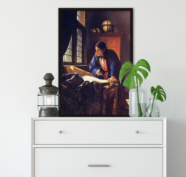 Johannes Vermeer - Der Geograph, Poster mit Bilderrahmen