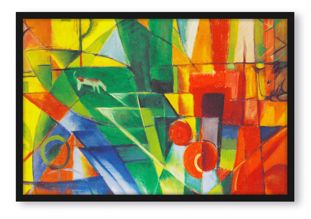 Pixxprint Franz Marc - Landschaft mit Haus Hund und Rind, Poster mit Bilderrahmen