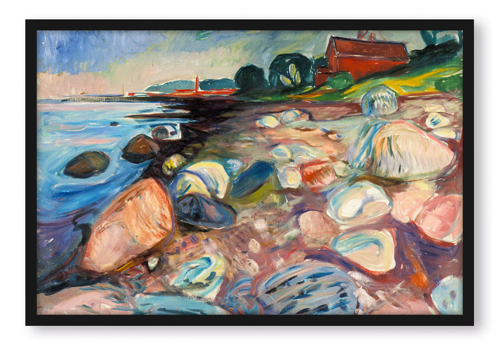 Pixxprint Edvard Munch - Küste mit rotem Haus, Poster mit Bilderrahmen
