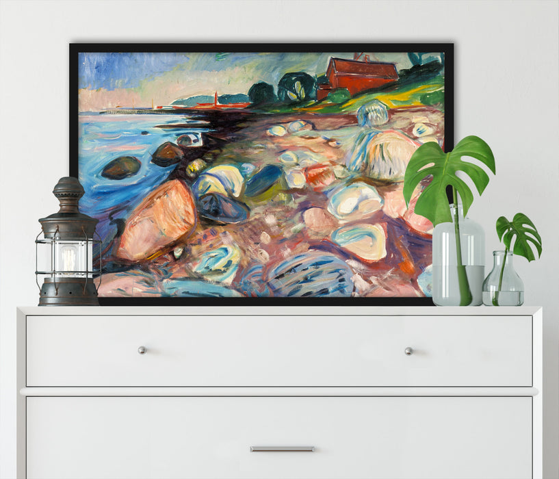 Edvard Munch - Küste mit rotem Haus, Poster mit Bilderrahmen