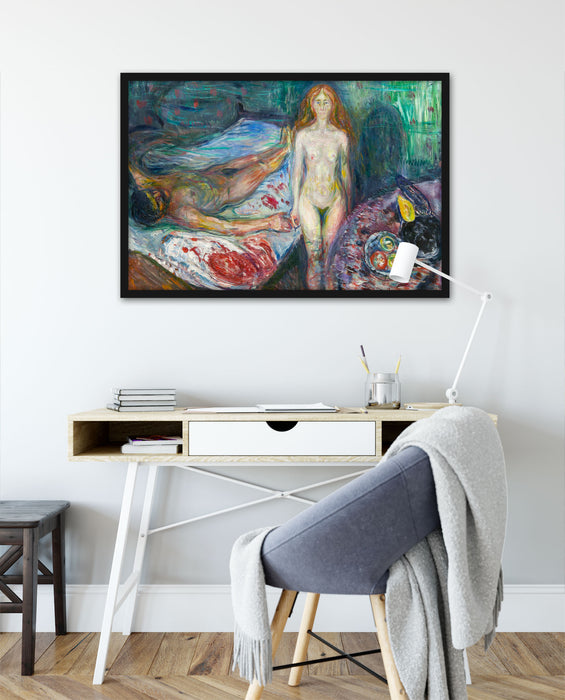 Edvard Munch - Der Tod des Marat I, Poster mit Bilderrahmen