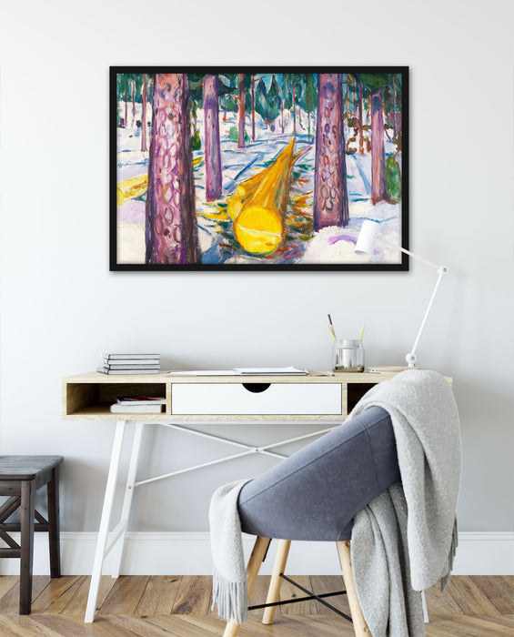 Edvard Munch - Gelber Baumstamm, Poster mit Bilderrahmen