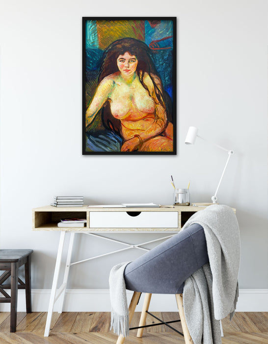 Edvard Munch - Sitzende Nackte, Poster mit Bilderrahmen
