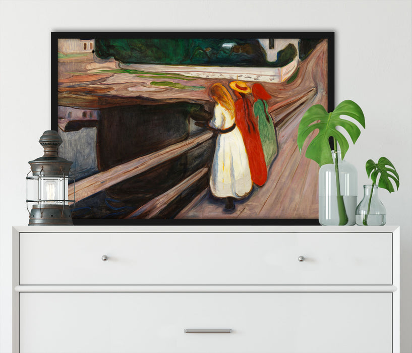 Edvard Munch - Mädchen auf der Brücke, Poster mit Bilderrahmen