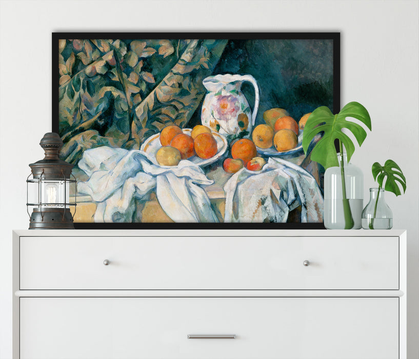 Paul Cézanne  - Stillleben mit Gardine, Poster mit Bilderrahmen