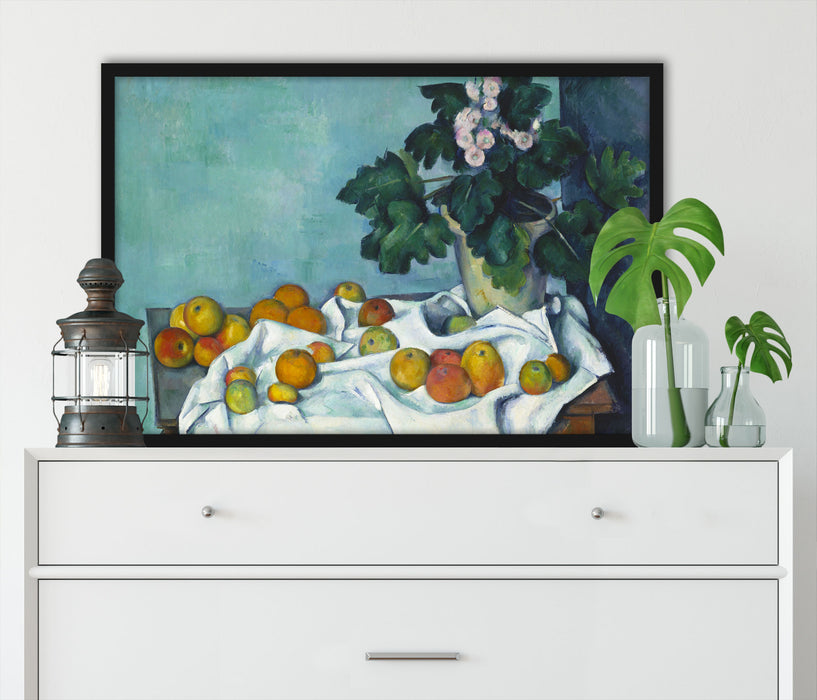 Paul Cézanne  - Stillleben mit Äpfeln und einem Topf, Poster mit Bilderrahmen