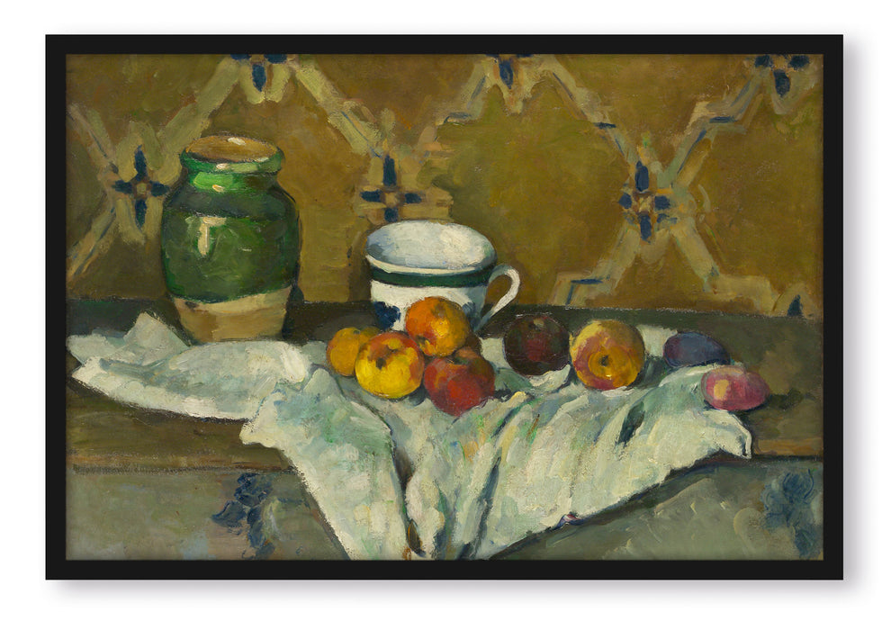 Pixxprint Paul Cézanne - Stillleben mit Krug Tasse und Äpfel, Poster mit Bilderrahmen