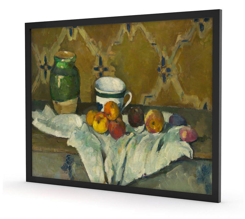 Paul Cézanne  - Stillleben mit Krug Tasse und Äpfel, Poster mit Bilderrahmen