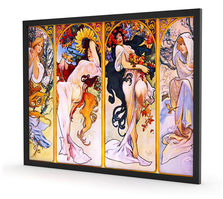 Alfons Mucha - Vier Jahreszeiten , Poster mit Bilderrahmen