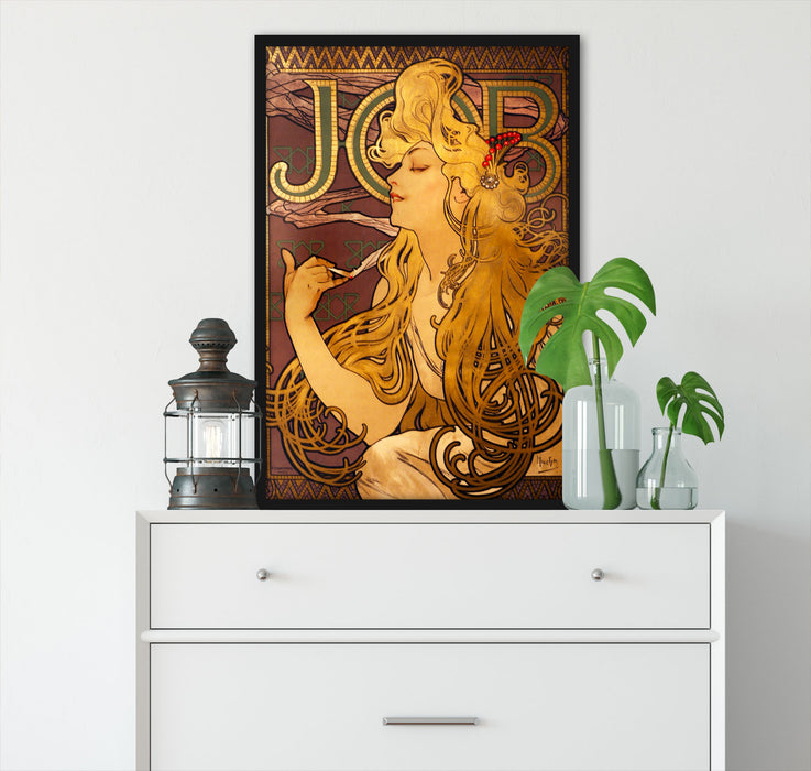 Alfons Mucha - Job Cigarettes, Poster mit Bilderrahmen