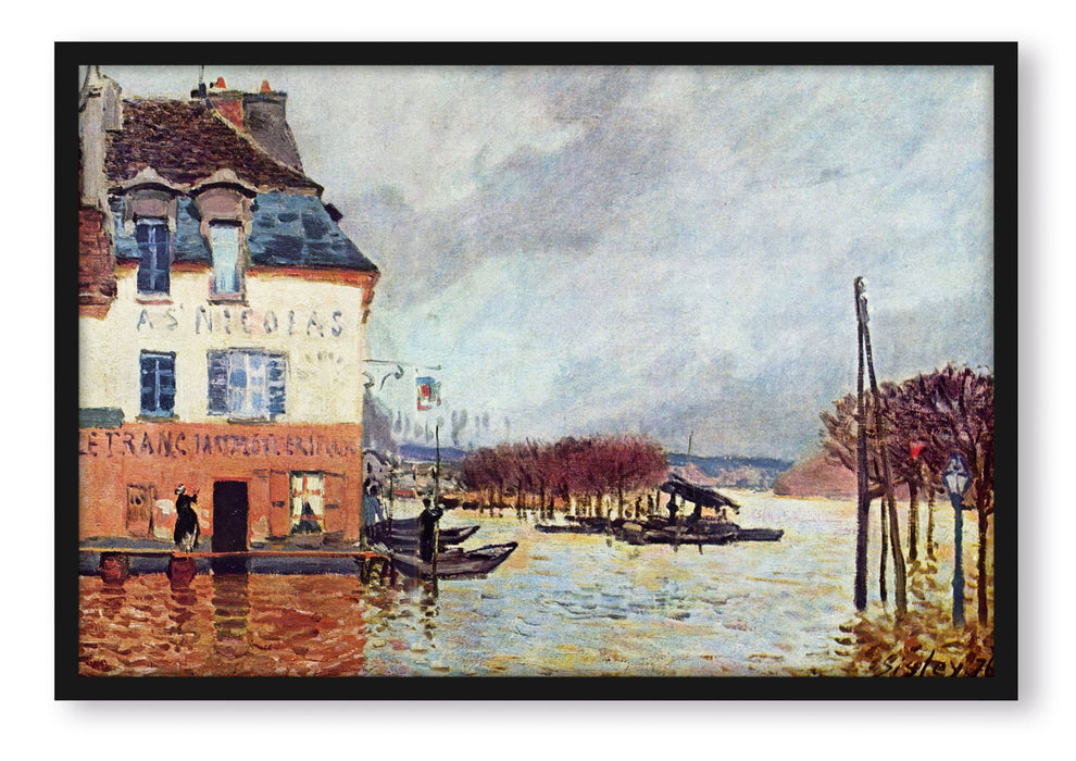 Pixxprint Alfred Sisley - Flood at Pont-Marley  , Poster mit Bilderrahmen