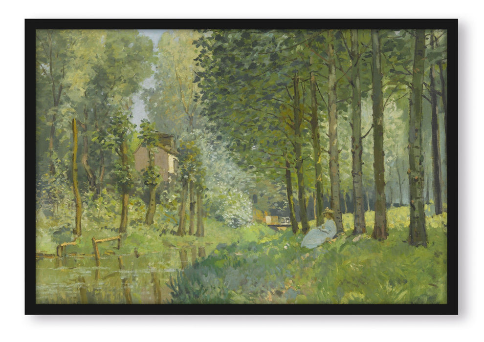 Pixxprint Alfred Sisley - Rest Along the Sream Edge of the Wood , Poster mit Bilderrahmen