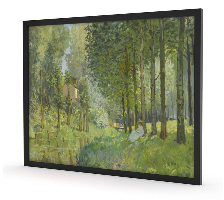 Alfred Sisley - Rest Along the Sream Edge of the Wood , Poster mit Bilderrahmen