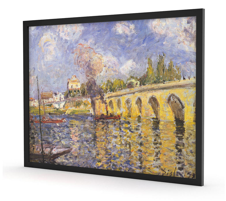 Alfred Sisley - River Steamboat and Bridge , Poster mit Bilderrahmen